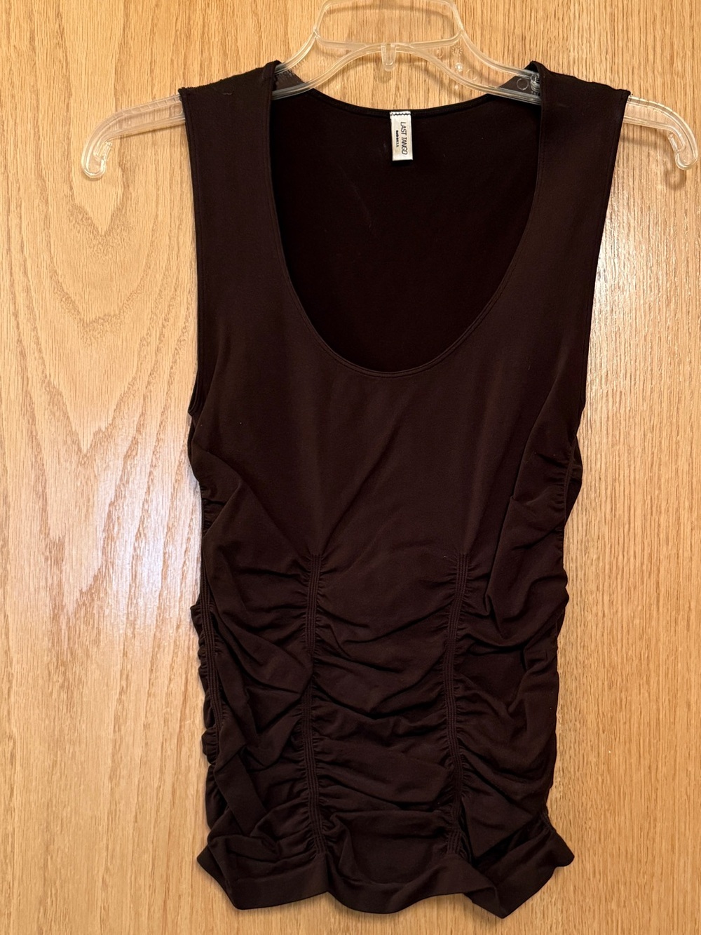 Last Tango Dark Brown Ruched Scoop Tank